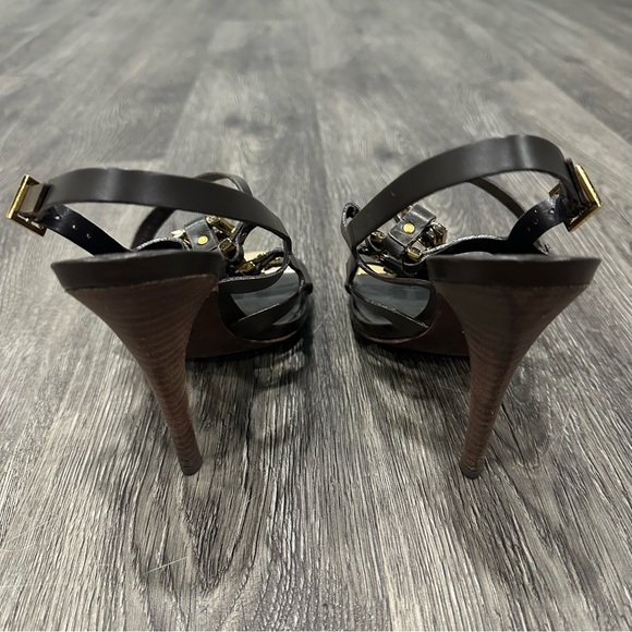 Tory Burch Gold and Brown Heels with Elegant Straps Size 7 1/2 - Picture 5 of 11